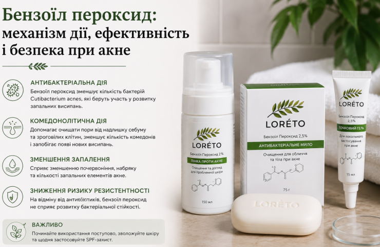 Бензоїл пероксид від акне: дія, ефективність і безпека | Loreto
